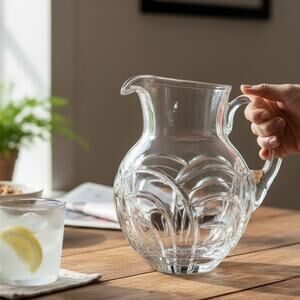 Vintage Vase Clear Cut Crystal Glass Pitcher Bud Vase Art Deco Style 7 inch Tall